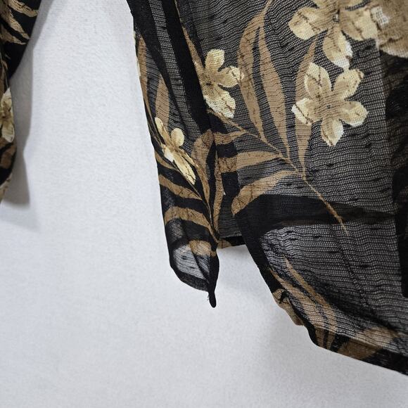 Alfred Dunner 2 in 1 Sheer Top Blouse Attached Tank 12P Black Brown Ivory Floral - Picture 5 of 15